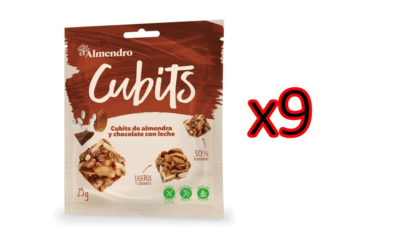 ¡Mitad de precio! Pack de 9 bolsas de Cubits de Almendra y Chocolate con Leche de El Almendro por sólo 4,08€ (antes 9€)