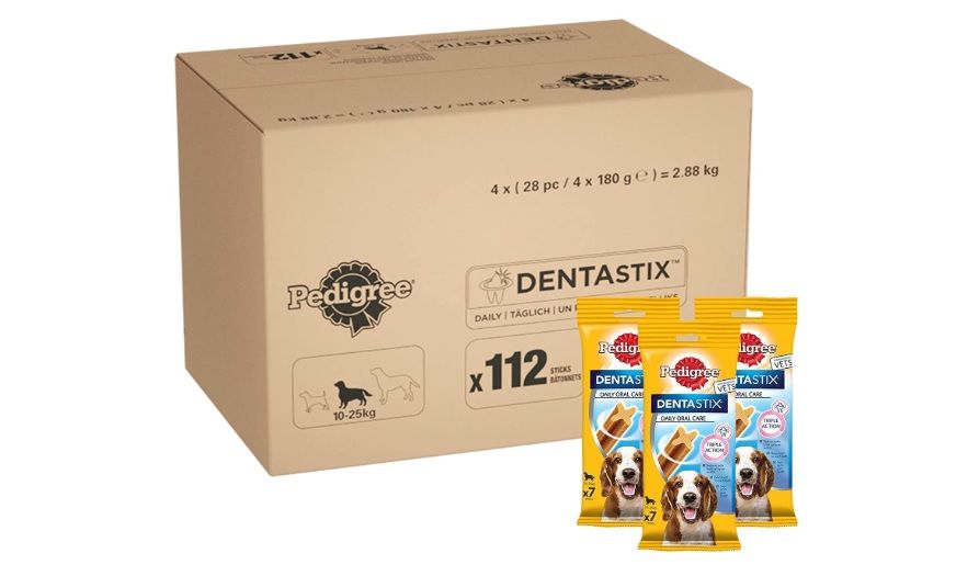 ¡Chollazo Prime! Pack 112 Dentastix higiene oral para perros medianos por sólo 15,70€