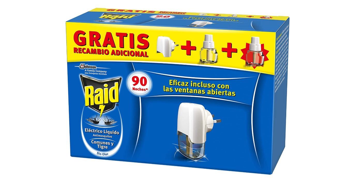 Difusor eléctrico Raid antimosquitos + 2 recambios (90 noches)