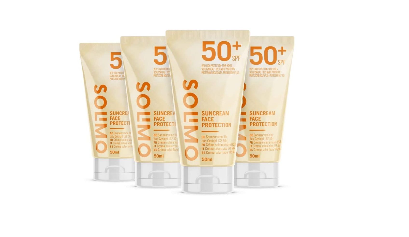 Pack de 4 cremas solares faciales Solimo FPS 50+