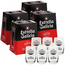 24 botellas de 25 cl Estrella Galicia Cerveza Especial + 6 vasos de caña