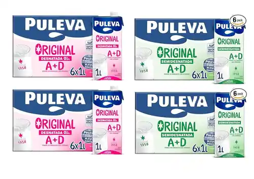24 litros de leche! 2 cajas de Puleva A+D Desnatada + 2 cajas de Puleva SemiDesnatada (el litro a 0,73€)