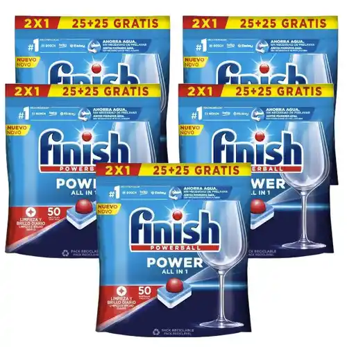 250 cápsulas lavavajillas FINISH Power Todo en Uno (5x50) - la cápsula a 0,13€