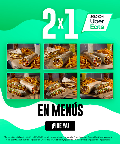 2x1 en 6 combinaciones de menús seleccionados en Taco Bell en Uber Eats