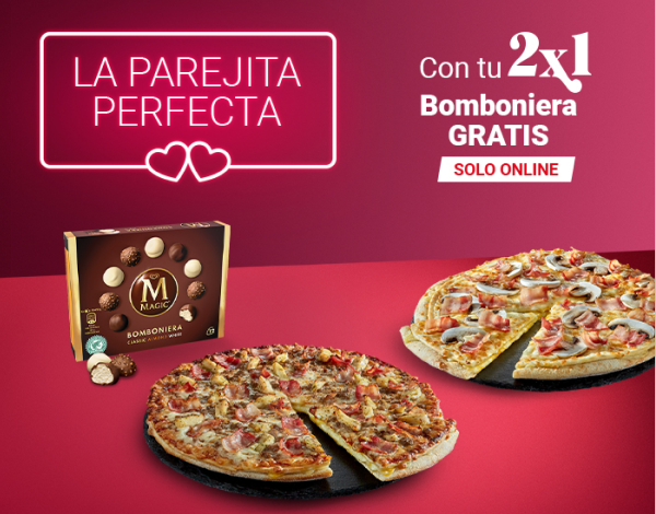2x1 en pizzas a domicilio + caja de bombones Magnum Bomboniera gratis en Telepizza