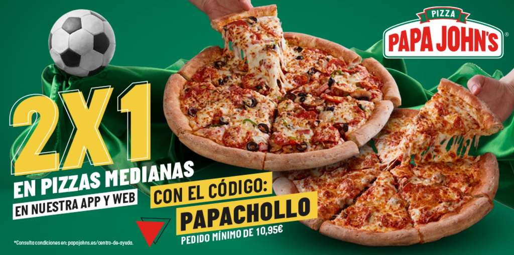 2x1 en pizzas medianas en pedidos realizados en la página web o App de Papa John's