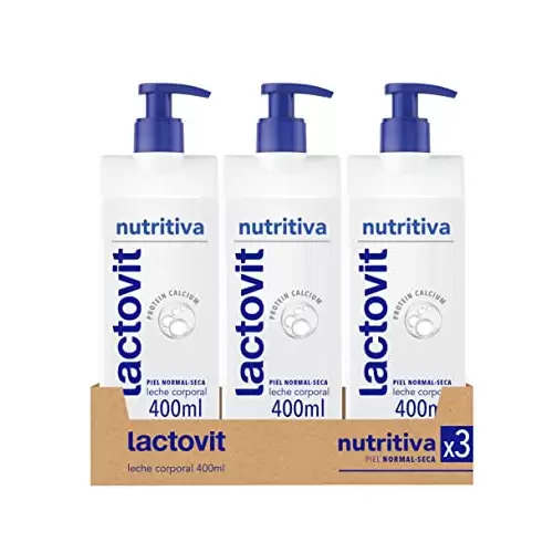 3 envases de leche corporal nutritiva con protein calcium Lactovit