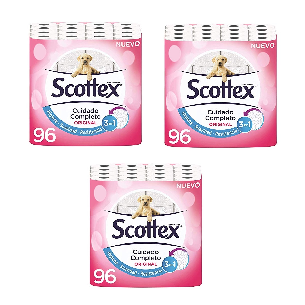 3 paquetes de 96 Rollos Scottex Original Papel Higiénico (PROMO 3x2 + compra recurrente)