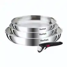 3 Sartenes de Acero Inoxidable Tefal Ingenio Emotion + Mango