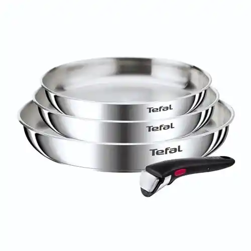 3 Sartenes de Acero Inoxidable Tefal Ingenio Emotion + Mango
