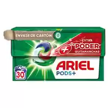 30 cápsulas Ariel All-in-One Detergente Lavadora Mas Poder Extra Quitamanchas