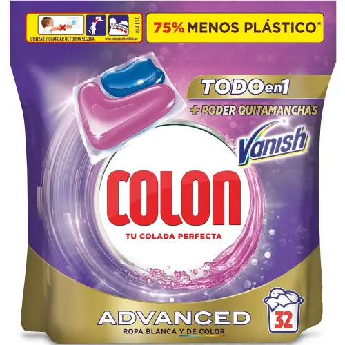 32 cápsulas detergente para lavadora con quitamanchas Colon Vanish Advanced