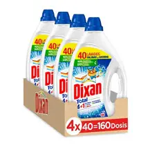 4 botellas de Dixan Gel Total 4+1 Detergente Líquido para Lavadora (160 dosis)