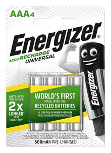 4 Pilas recargables Energizer AAA Accu Recharge Universal