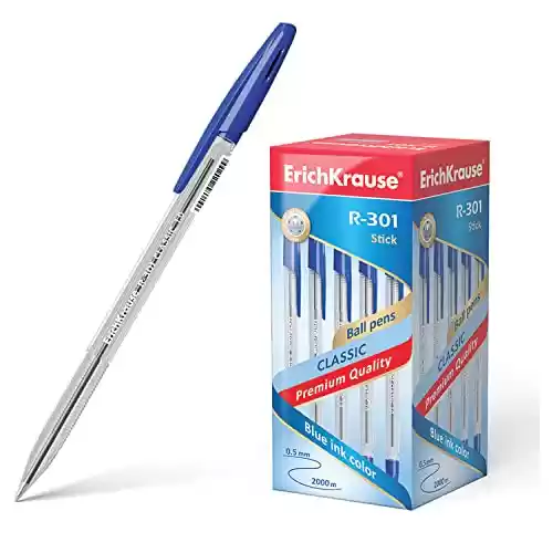 50 bolígrafos azules Molho Leone ErichKrause Blue R-301 Classic Stick 1.0