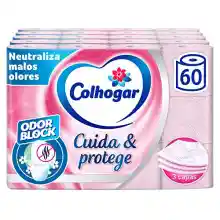 60 Rollos papel higiénico 3 capas Colhogar Cuida&Protege (0,31€/rollo)