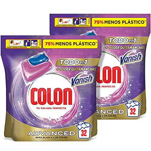 64 cápsulas Detergente para lavadora con quitamanchas Colon Vanish Advanced