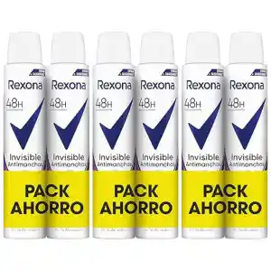 6x Desodorante Aerosol Antitranspirante Rexona Invisible antimanchas