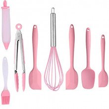 8 PCS Utensilios Cocina de Silicona Rosa