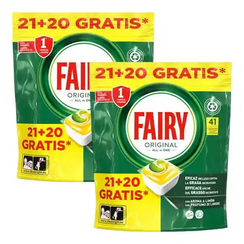 82 Cápsulas Fairy Original Todo En Uno - Pack de 2 Bolsas de 41 Cápsulas para Lavavajillas