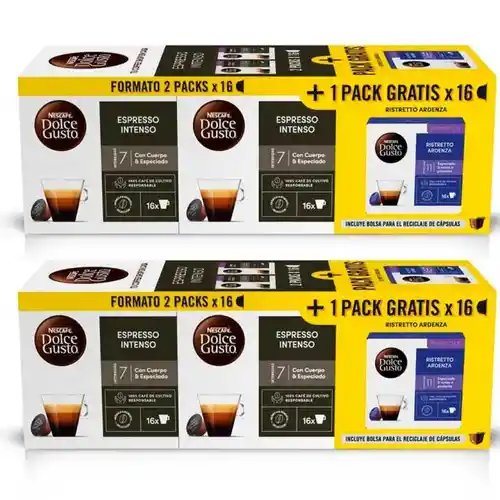 96 cápsulas café Dolce Gusto (4 cajas de Intenso + 2 cajas de Ardenza de REGALO)