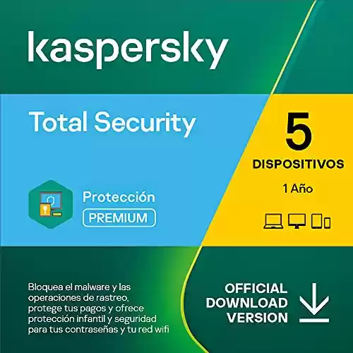 Antivirus Kaspersky Total Security 2023 | 5 Dispositivos | 1 Año | PC / Mac / Android | Código de activación enviado por email