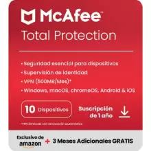 Antivirus McAfee Total Protection 2023 - 10 Dispositivos, 12 Meses + 3 meses de regalo