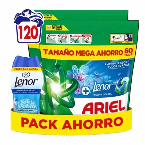 Ariel pods frescor de abril 120 lavados + perlas