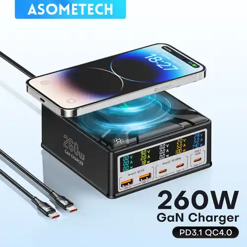 Asometech - Estación de carga GaN 260W