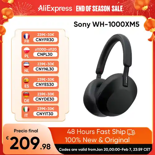 Auriculares inalámbricos Sony WH1000XM5L con Cancelación ruido, 30h, Hi-Res