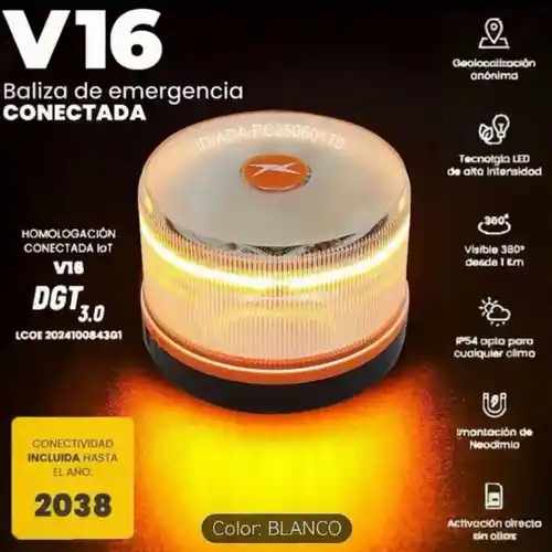 Baliza V16 Luz Emergencia Homologada DGT, con SIM y Datos Pagados hasta 2038
