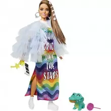 Barbie Extra Muñeca morena articulada con vestido arcoiris