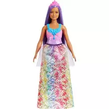 Barbie Princesa Muñeca morena con corona morada y falda estampada de flores con tul