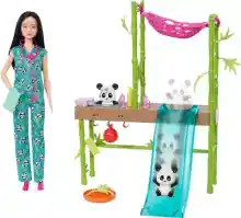 Barbie Rescate de Pandas - Muñeca asiática veterninaria con Set de Juego con Mascotas y Accesorios