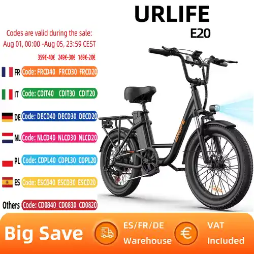 Bicicleta Eléctrica URLIFE E20 250W 48V 25km/h autonomía de 100 km