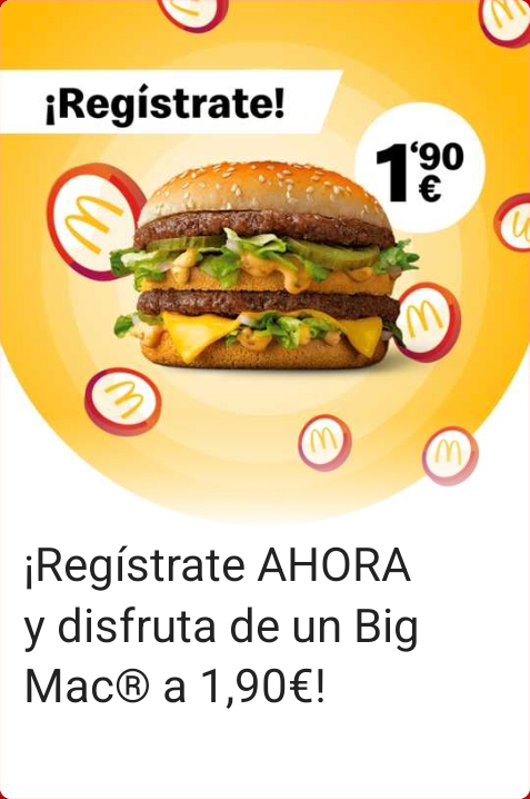Big Mac por 1,90€ al registrarse en la app de McDonald's