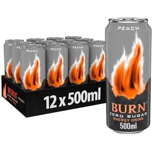 Pack de 12x latas de 500ml de Burn Energy Zero Peach Bebida Energética