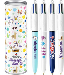 Caja metálica con 4 bolígrafos BIC 4 Colores de Punta Media (1.0 mm)