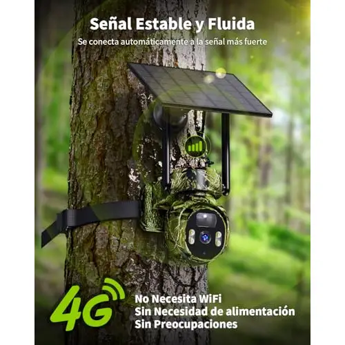 Cámara de vigilancia exterior 4G LTE SIM con Panel Solar, 2K IP66, 360°