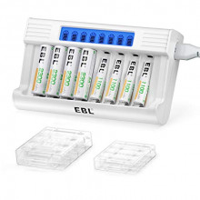 Cargador de pilas + 4 pilas AA 2300mAh + 4 pilas AAA 1100mAh + 2 cajas