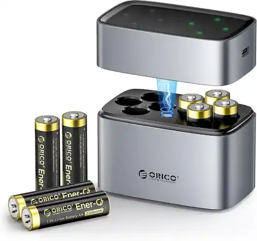 Cargador de Pilas AA ORICO + 8 pilas AA recargables