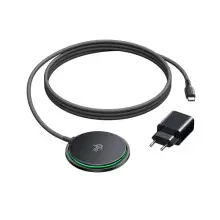 Cargador Inalámbrico 15W Qi2 con Cable USB-C y Adaptador.