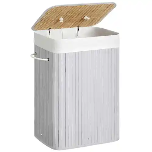 Cesto de ropa sucia Songmics bambú 72L plegable con tapa y bolsa lavable
