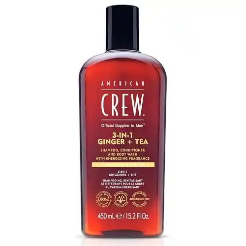Champú, Acondicionador y Gel de Ducha (450ml) - American Crew 3 en 1 Té de Jengibre