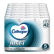 Colhogar Just 1 pack 42 rollos - Papel Higiénico Ultra Absorbente y Ultra Suave - 5 Capas - Blanco