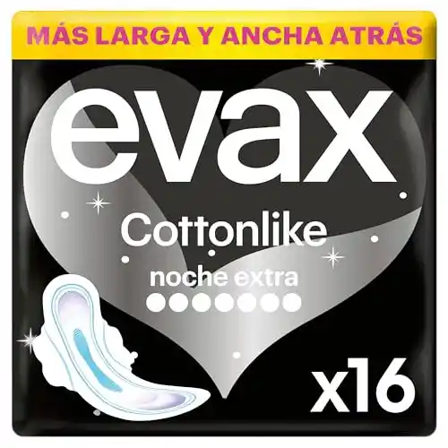 Compresas de noche Evax Cottonlike, pack de 16 unidades.