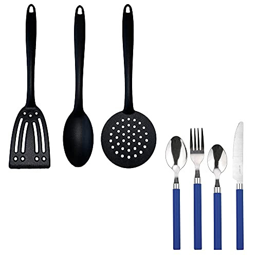 Cuberteria 24 Piezas Acero Inoxidable Renberg PK3008 Happie Blue + Set de 3 Utensilios de Cocina