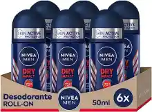 Desodorante Roll-on Nivea Men Dry Impact Pack 6 unidades