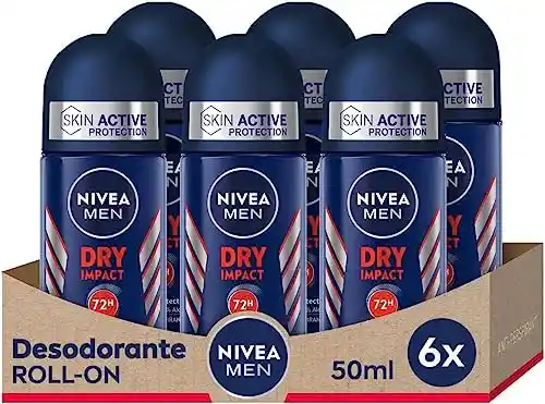 Desodorante Roll-on Nivea Men Dry Impact Pack 6 unidades