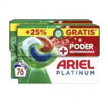 Detergente Ariel Pods Platinum (76 Cápsulas) con acción quitamanchas y lavado en frío